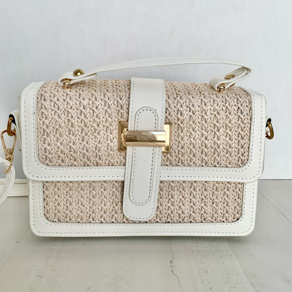 Elegant White and Cream Woven Handbag